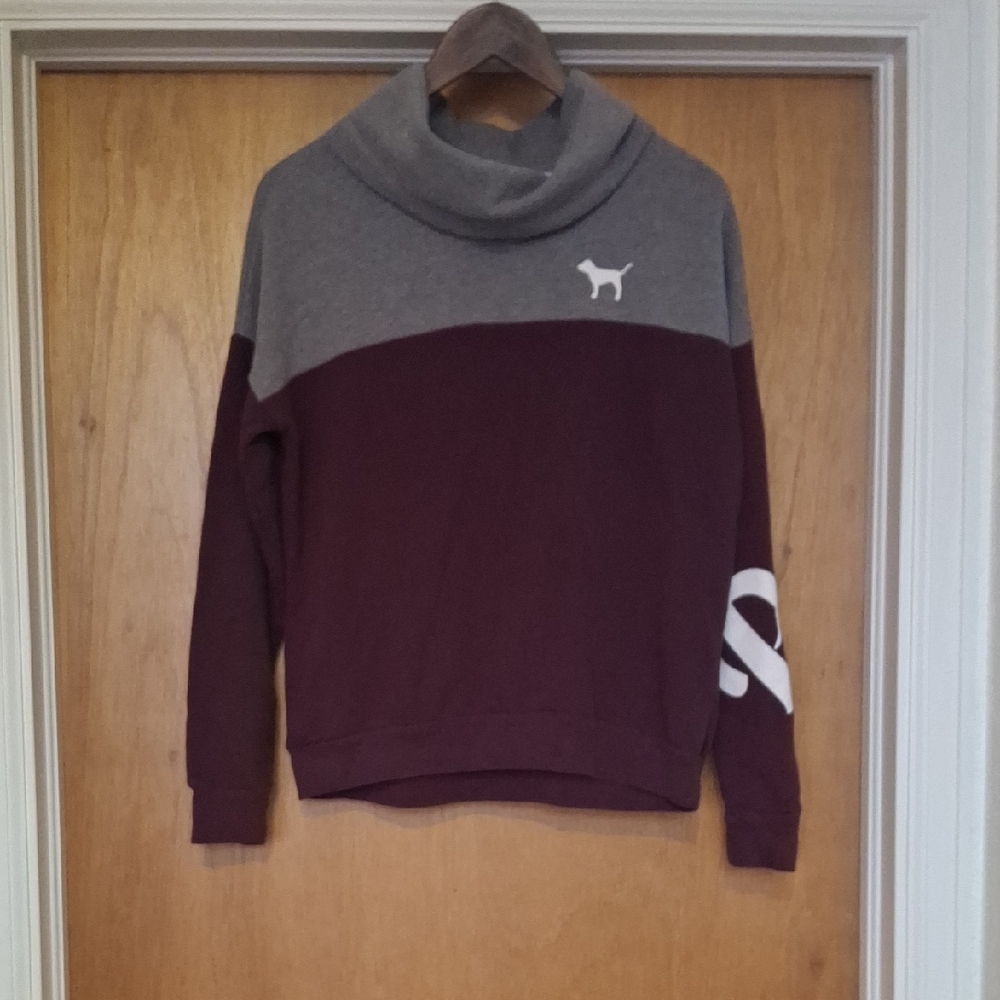 Victoria's Secret Gray & Burgundy Cowl Neck Sweater